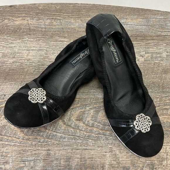 Brighton DANCER Black Suede Croc Embossed Ballet Flats Size 9 - Picture 1 of 14